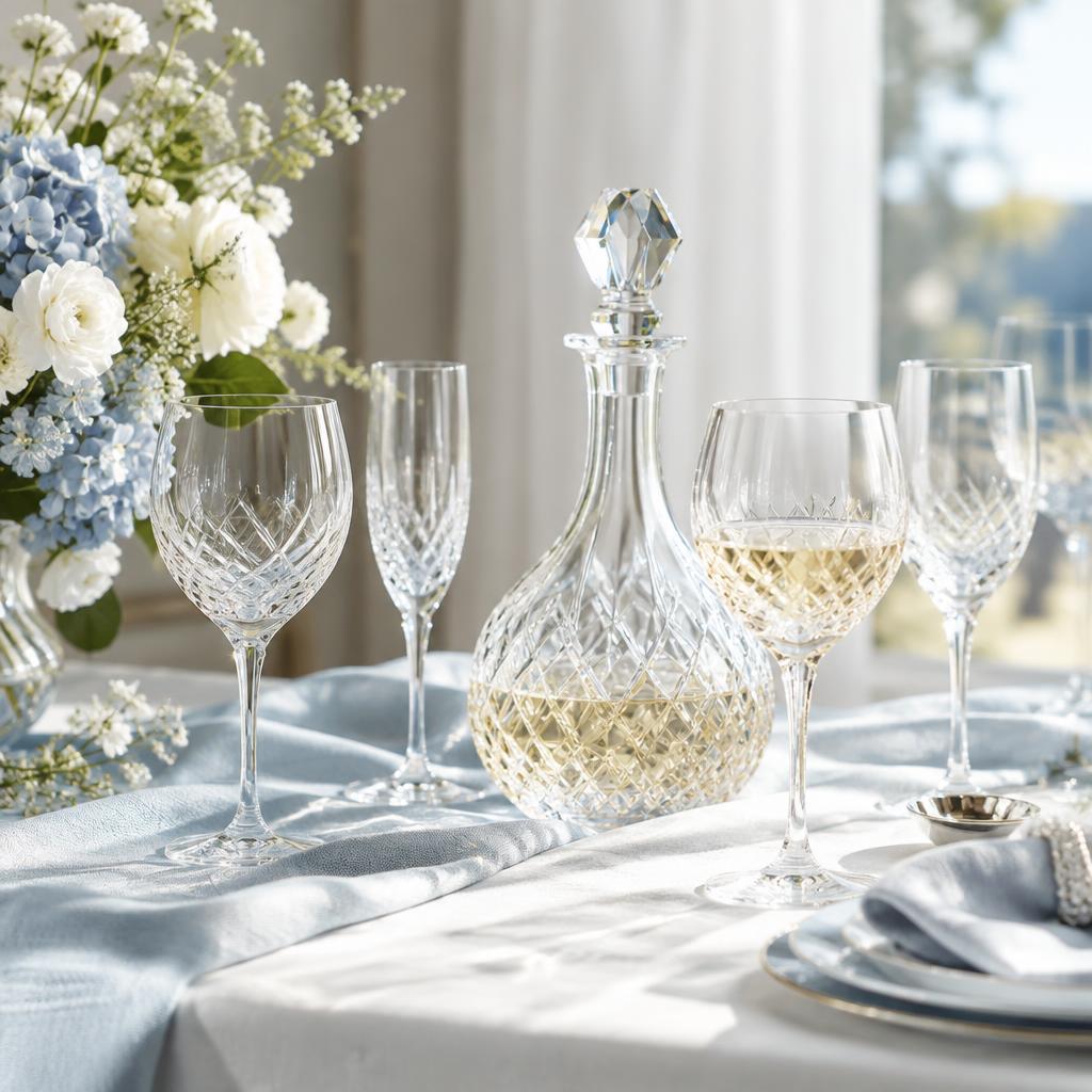 Jogo de taças de cristal com decanter
