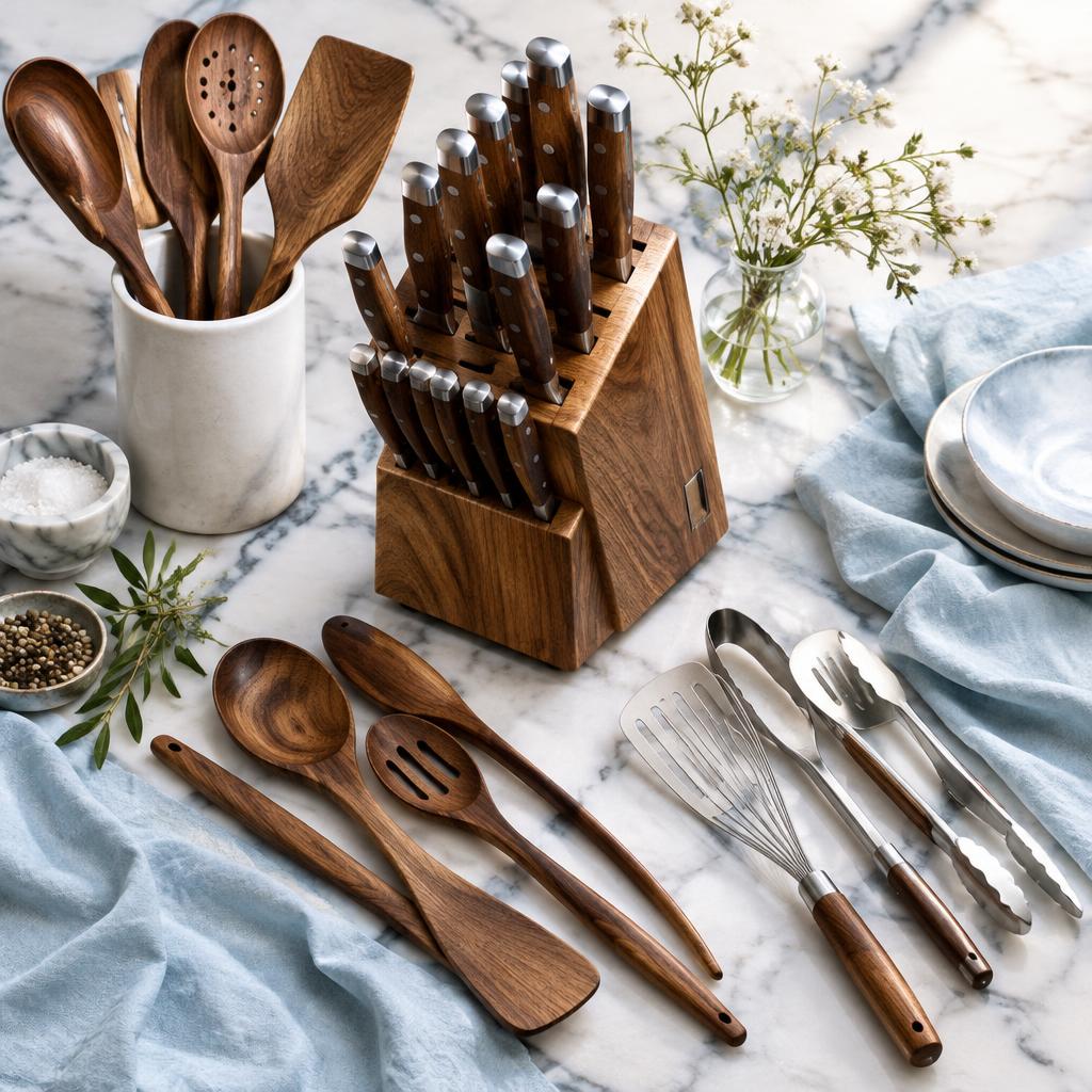 Jogo de facas e utensílios de cozinha